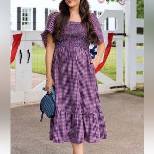 Drape James- Deana Smocked Dress in Picnic Plaid- Size XS